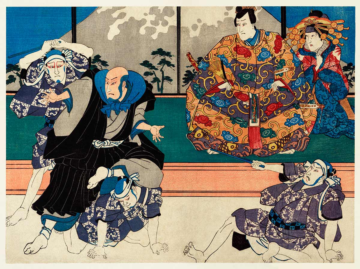Vintage Japanese Ukiyo-e Style Mural Wallpaper