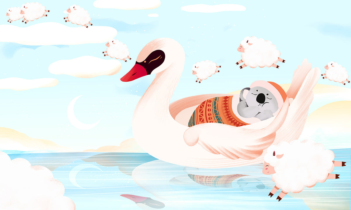 Whimsical Swan Lake Kids Mural Wallpaper