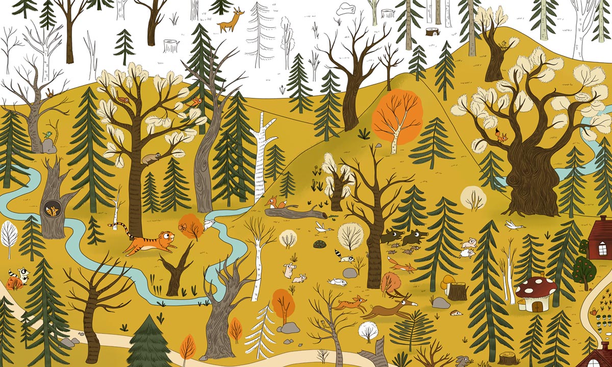 Whimsical Forest Animals Wall Mural