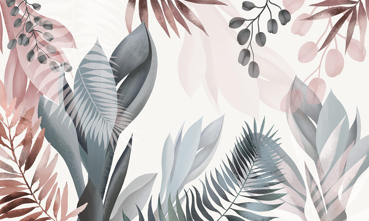 Soft Pastel Botanical Leaf Mural Wallpaper