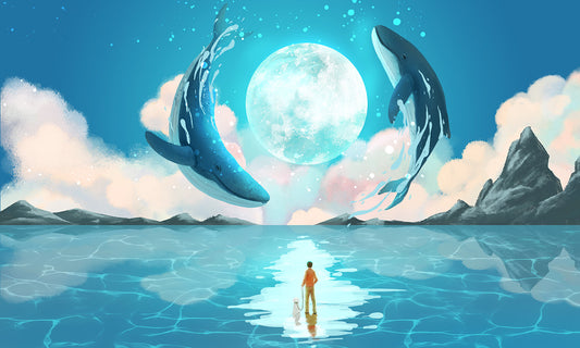 Oceanic Whales Moonlight Dance Mural Wallpaper