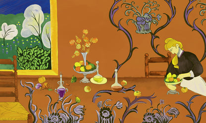 Whimsical Vintage Kitchen Mural Wallpaper in dining room