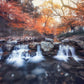 waterfall & maple leaves wall mural home interior decoration