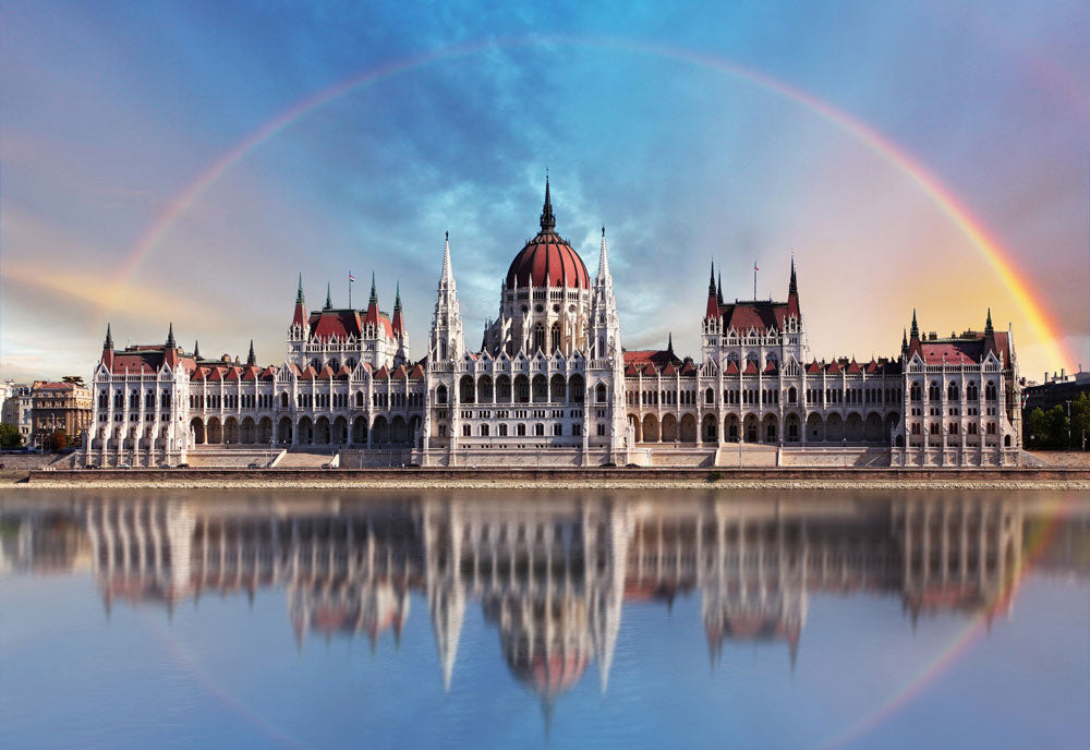 Elegant Architectural Rainbow Landscape Mural Wallpaper