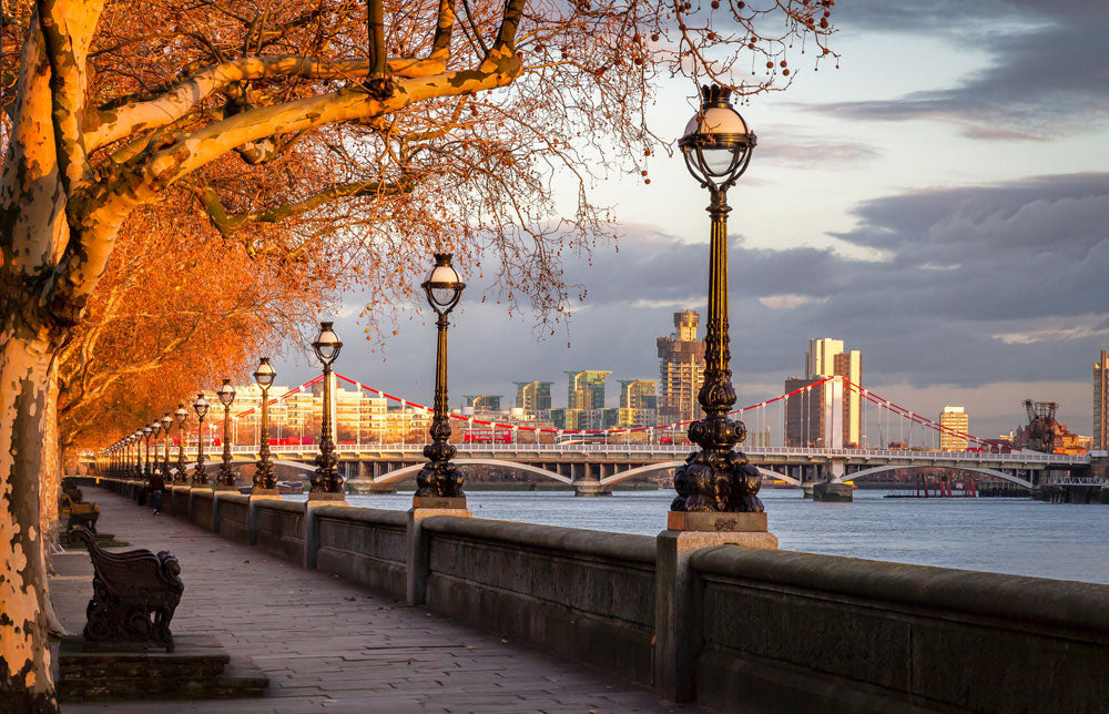 Sunset River Bridge Landscape Mural Wallpaper