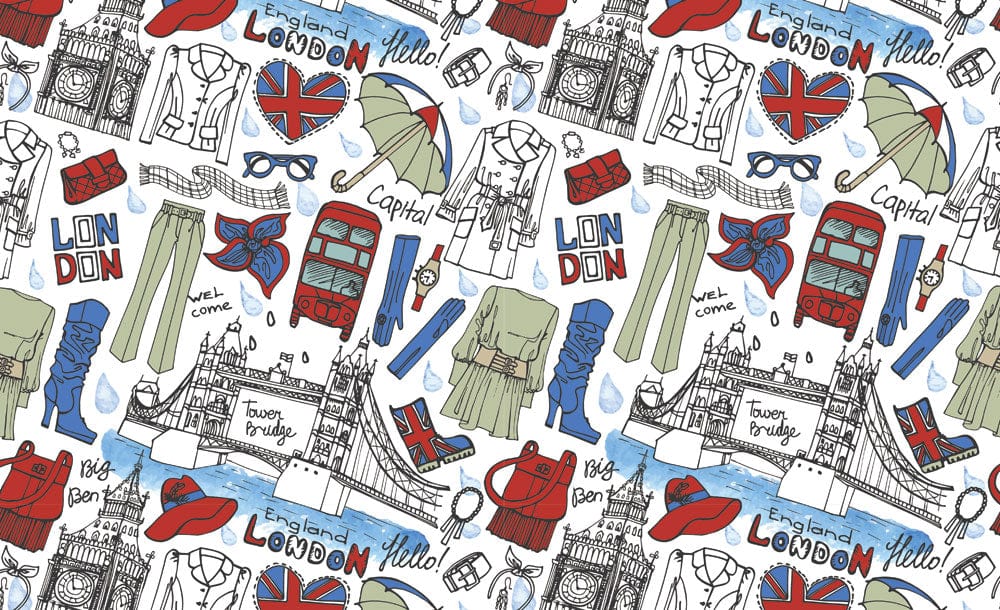 Chic London Icons Illustrated Mural Wallpaper