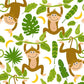 a wall mural with monkeys, leaves, and fruit