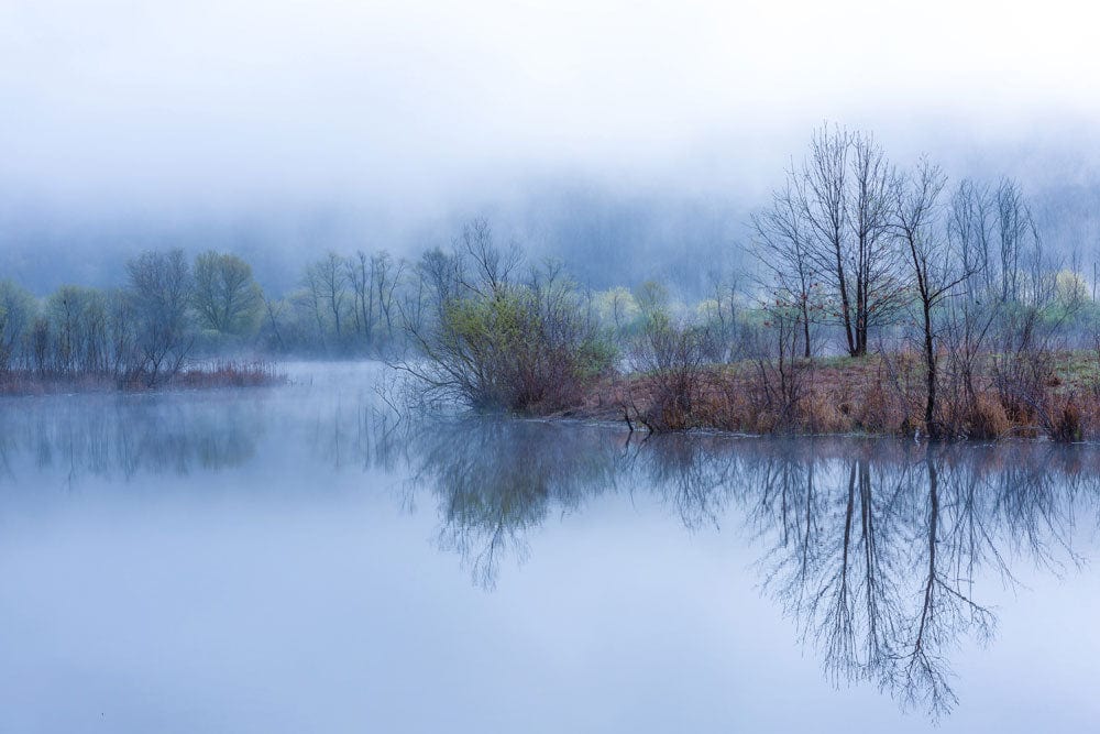 Misty Water Reflection Scenic Mural Wallpaper