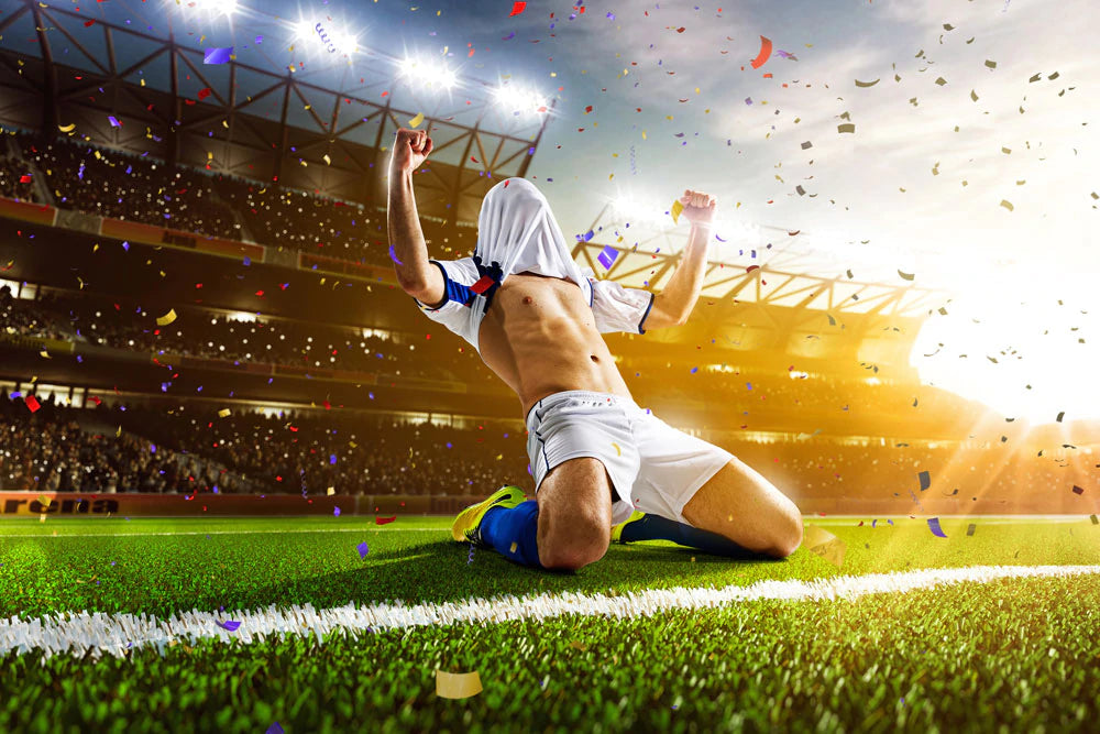 Plain Wallpaper with a Soccer Game and a Victory Image