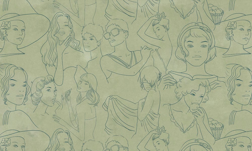 Vintage Sketch Portrait Art Mural Wallpaper