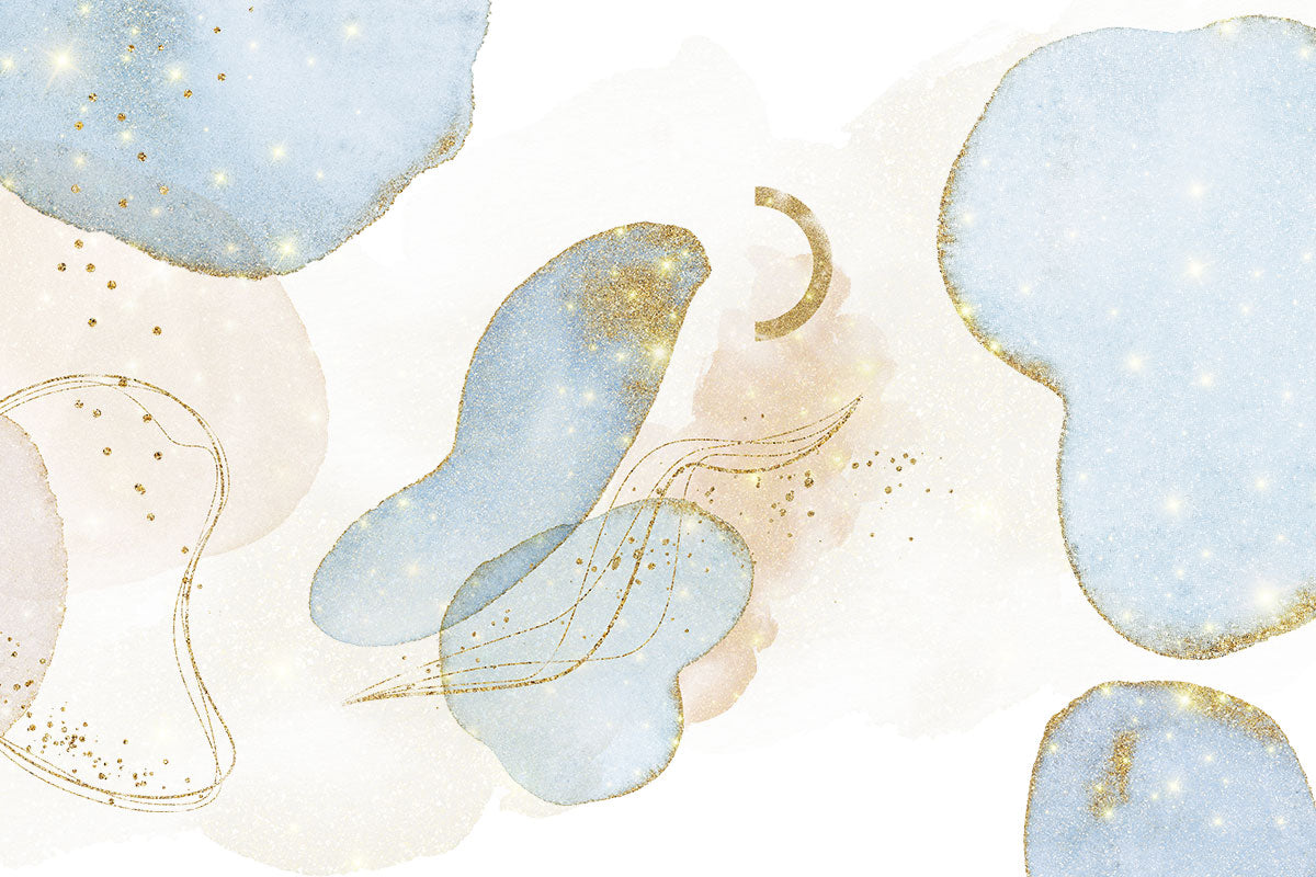 Abstract Blue Gold Watercolor Wallpaper Mural