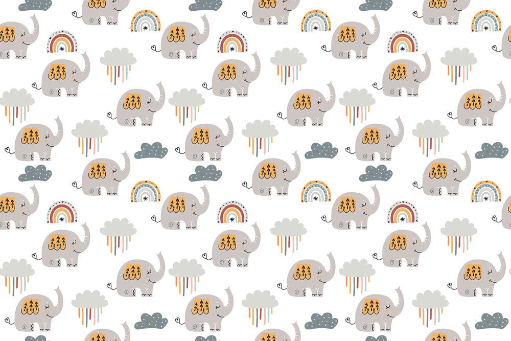 Wallpaper featuring a cute cartoon elephant and a cloud