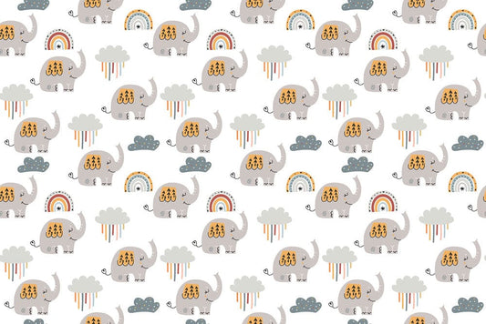 Wallpaper featuring a cute cartoon elephant and a cloud