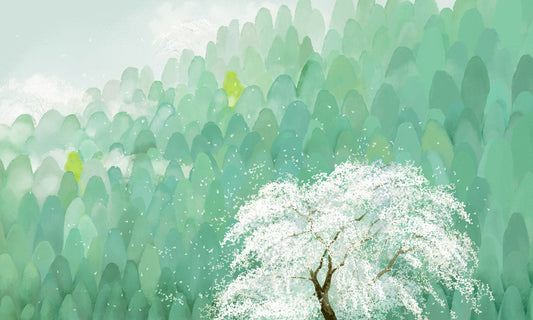 Watercolor Forest Spring Blossom Mural Wallpaper
