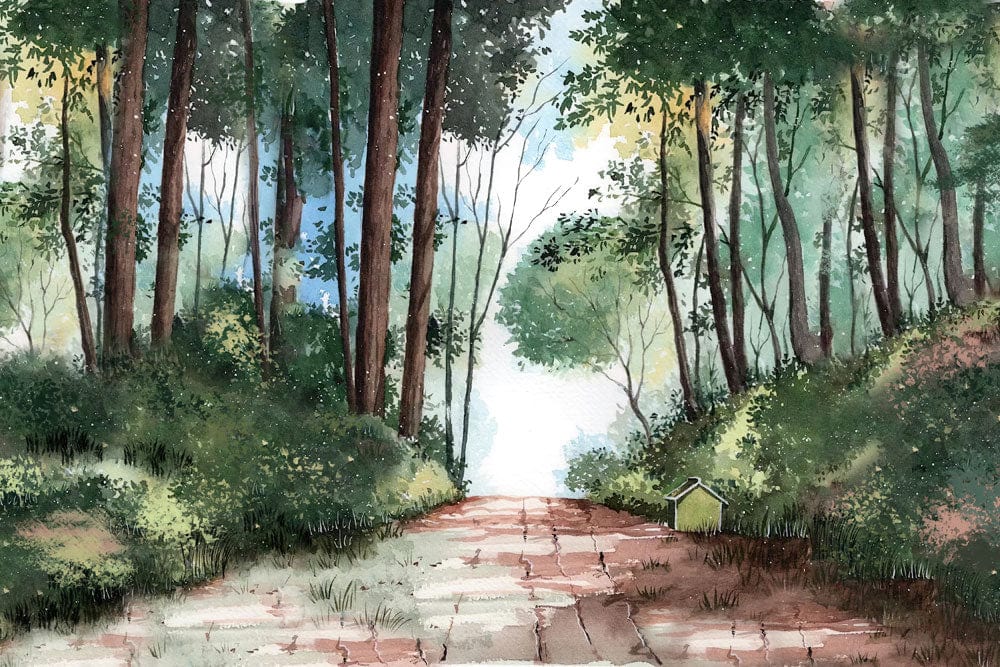 Waldweg Aquarell Landschaft Wandtapete