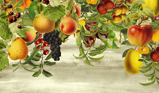 Vibrant Botanical Fruit Garden Mural Wallpaper