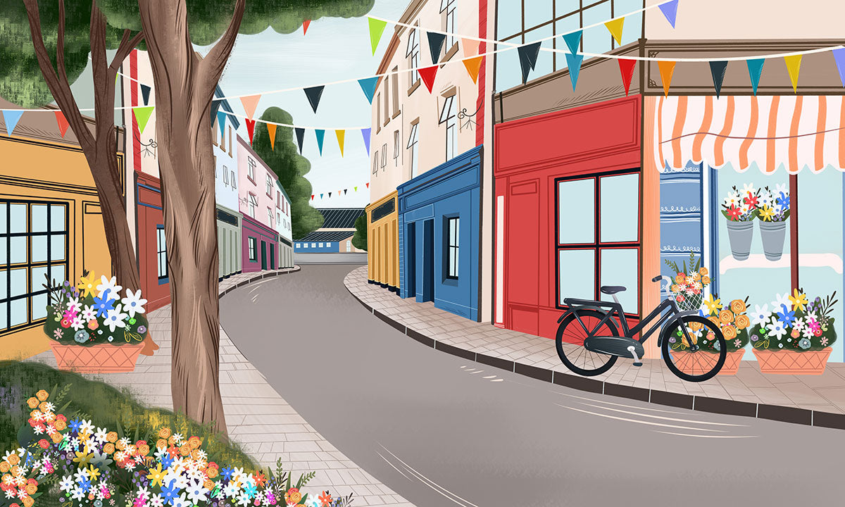 Colorful Quaint Street Scenic Mural Wallpaper