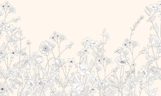 Elegant Beige Botanical Line Art Wallpaper Mural