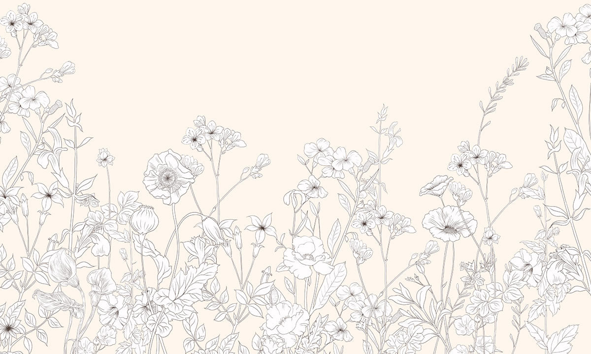 Elegant Beige Botanical Line Art Wallpaper Mural