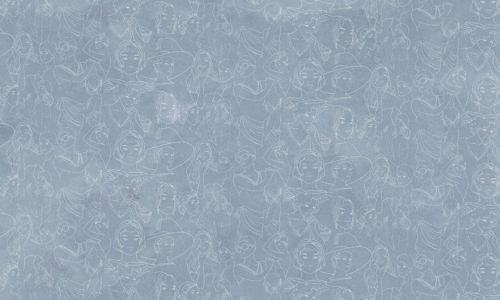 Abstract Figurative Blue Line Mural Wallpaper