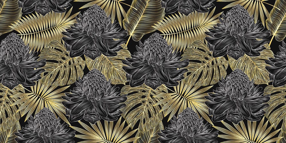 Luxurious Gold Leaf Floral Mural Wallpaper