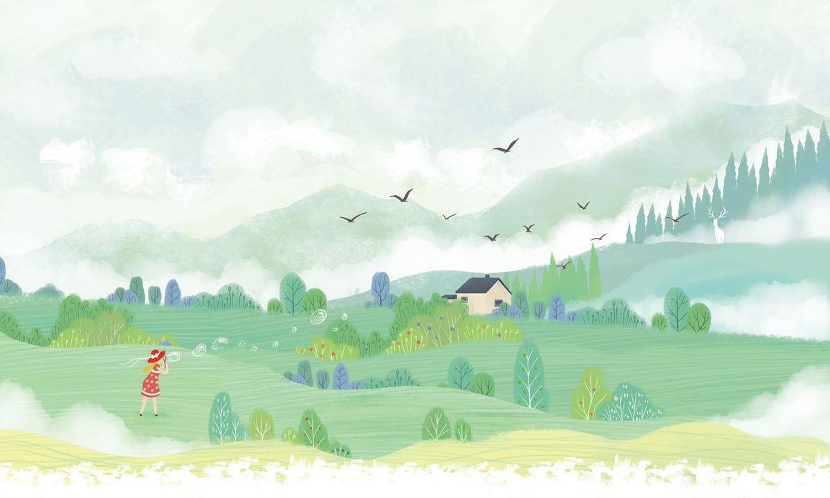 Misty Countryside Landscape Mural Wallpaper