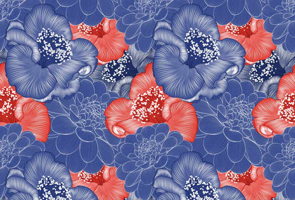 wallpaper with a dark blue and red floral pattern