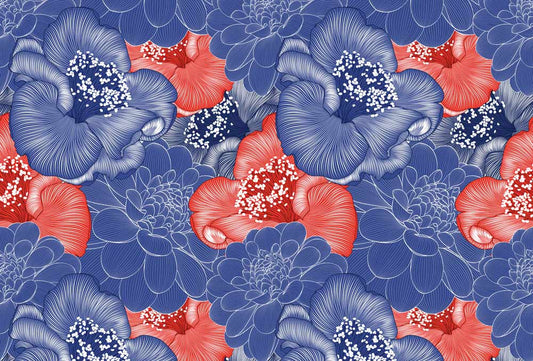 wallpaper with a dark blue and red floral pattern