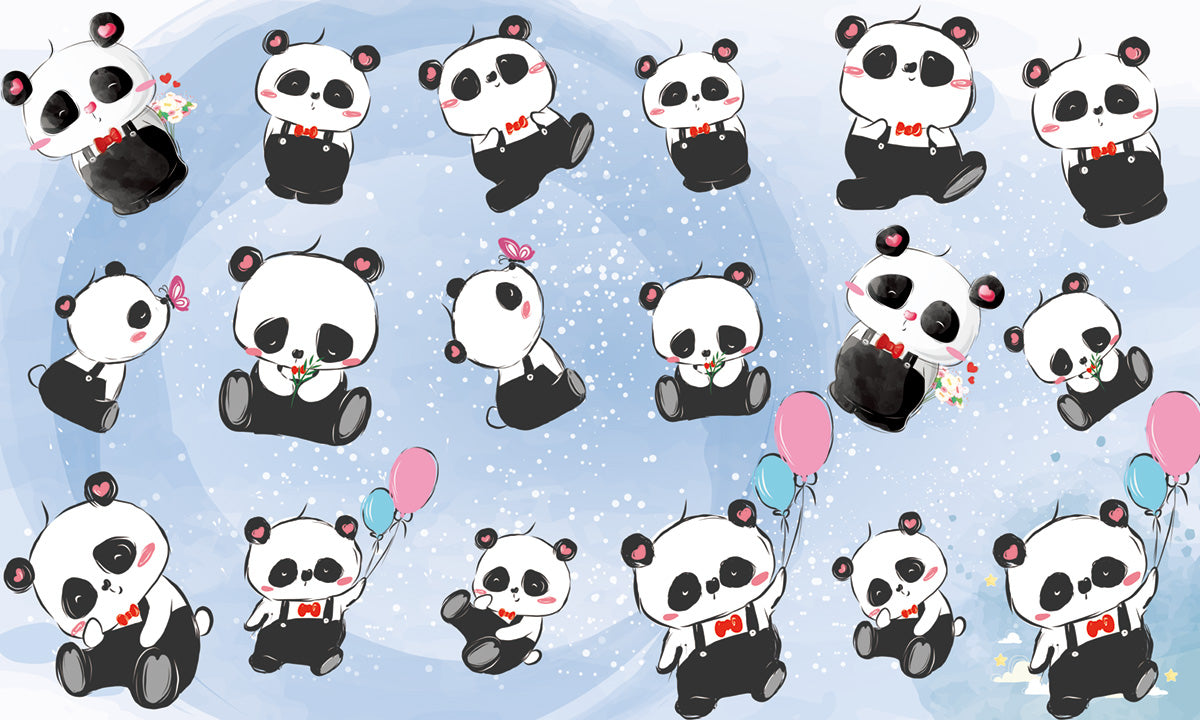 Cartoon Pandas Animal Wallpaper Home Decor