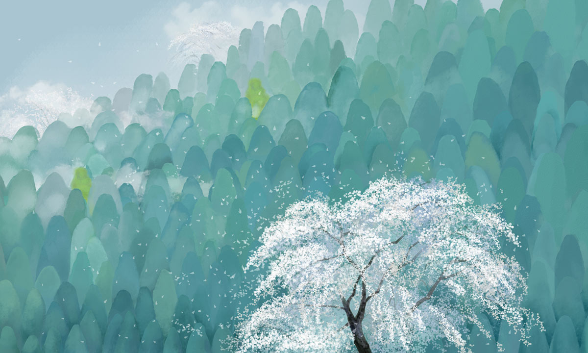 Emerald Misty Forest Mural Wallpaper