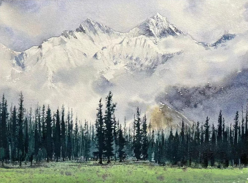 Mountain Landscape Watercolor Mural Wallpaper
