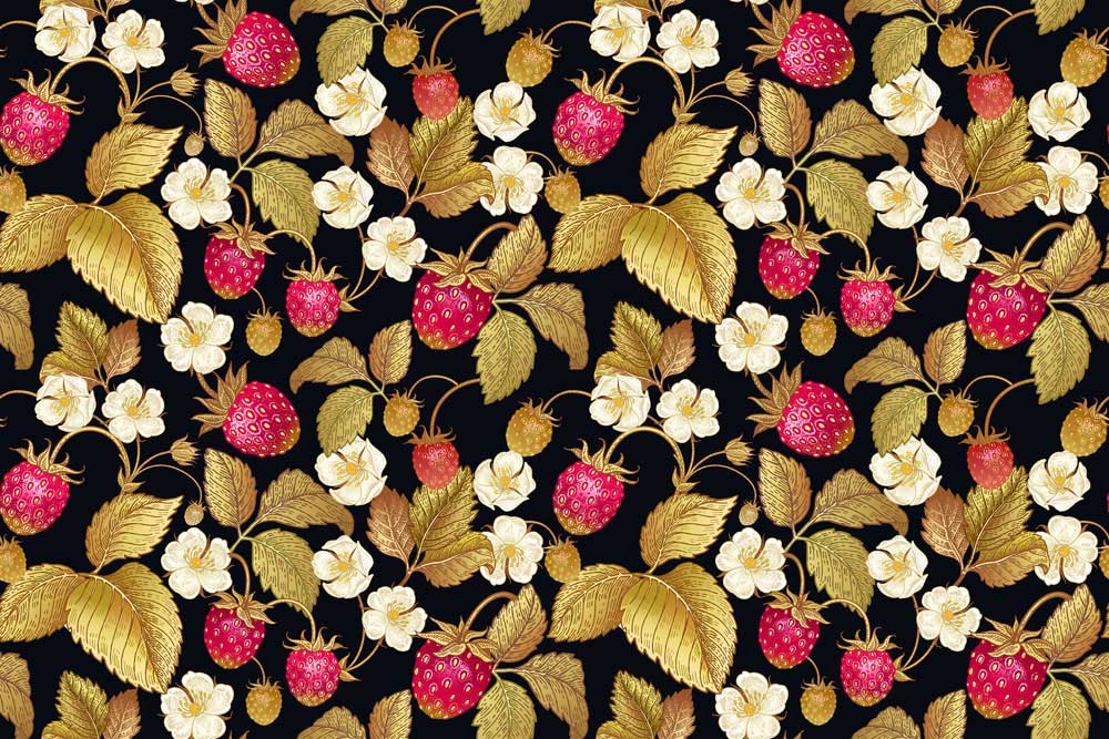 Gold Strawberry Botanical Mural Wallpaper