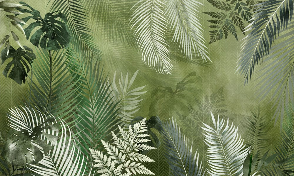 Tropical Botanical Green Leaf Mural Wallpaper