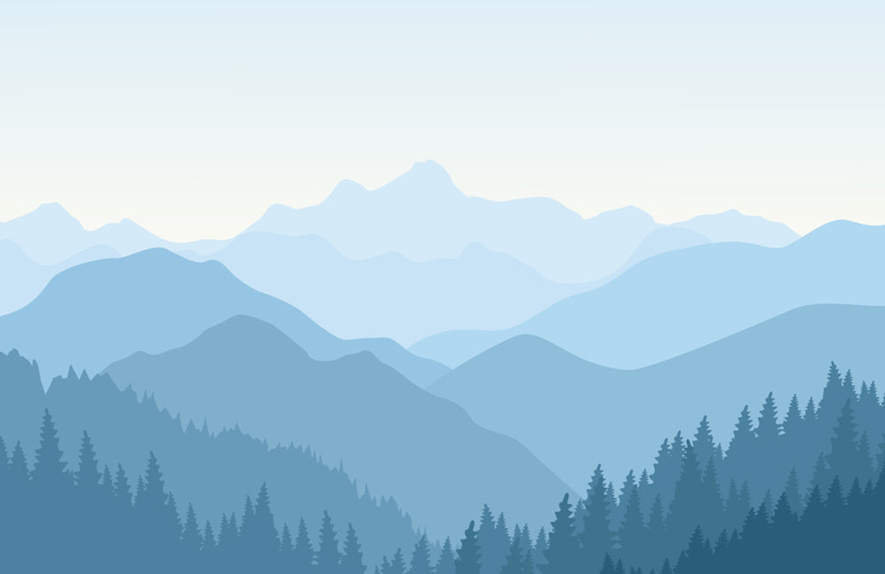 Ombre Blue Mountain Watercolor Mural Wallpaper