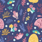 a wall mural featuring a cartoon marine life pattern