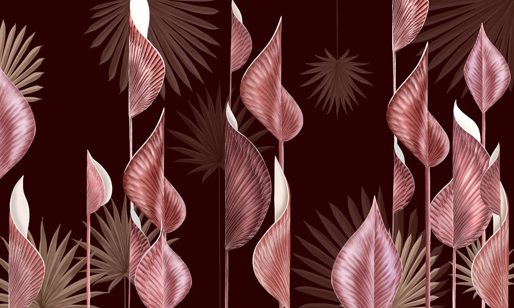 Elegant Burgundy Botanical Leaf Mural Wallpaper