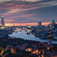 overlooking London with pink cloud sunset customzied wallpaper
