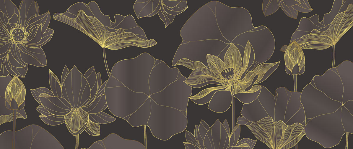 Dark Golden Lotus Floral Wallpaper Home Decor