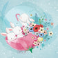 Flower Holder Rabbits Cartoon Wallpaper Home Decor