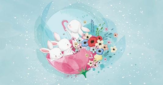 Flower Holder Rabbits Cartoon Wallpaper Home Decor