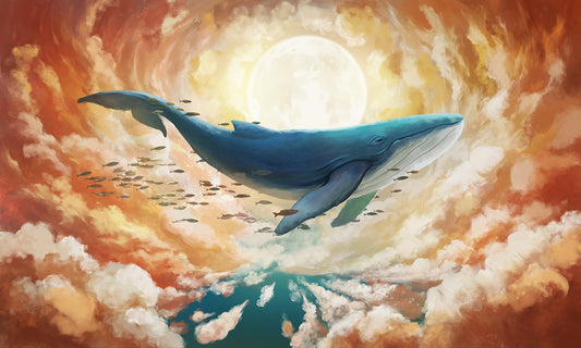 Surreal Whale Sunset Ocean Mural Wallpaper