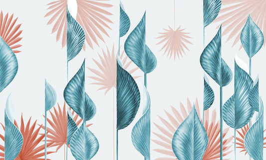 Tropical Teal Leaf Botanical Mural Wallpaper