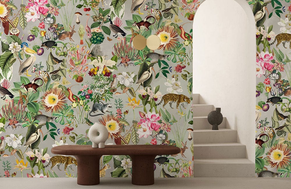 Vibrant Jungle Animal Botanical Mural Wallpaper