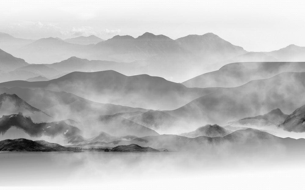 Misty Mountain Landschaft Schwarz Wandmural