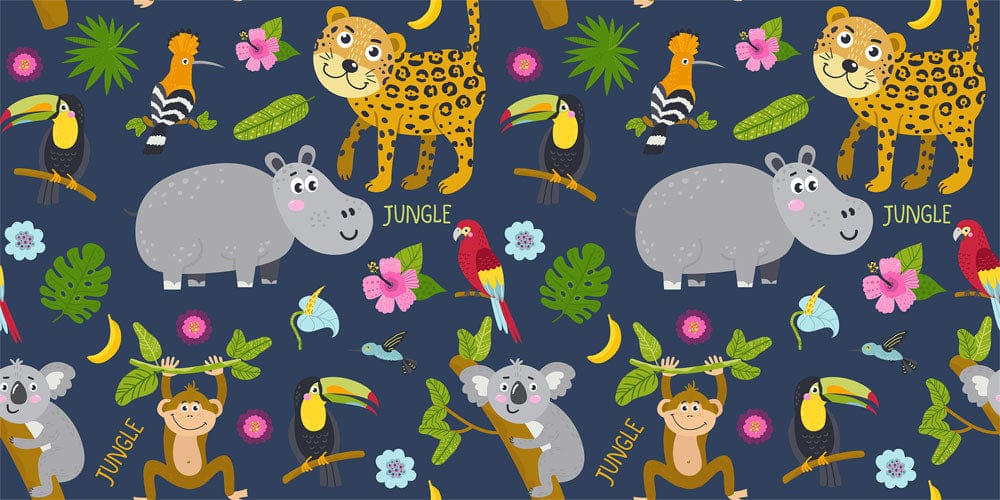 Murale per Bambini con Animali Colorati della Giungla