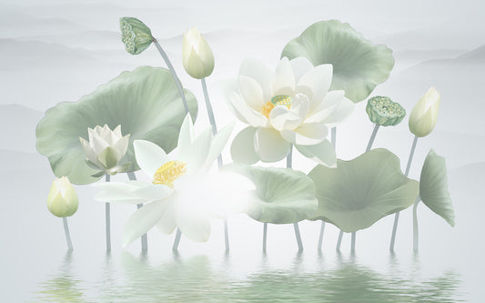 lotus flower plant watercolor wallpaper mural
