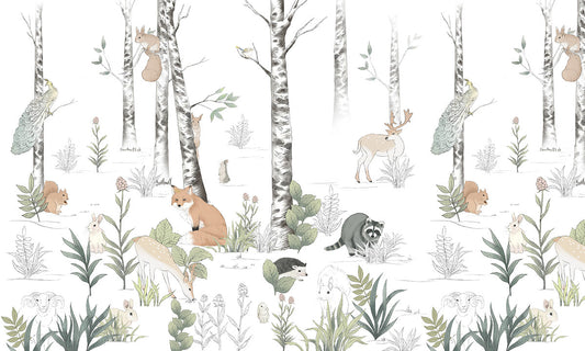 Painted Forest Animals Wall Mural for walldecor