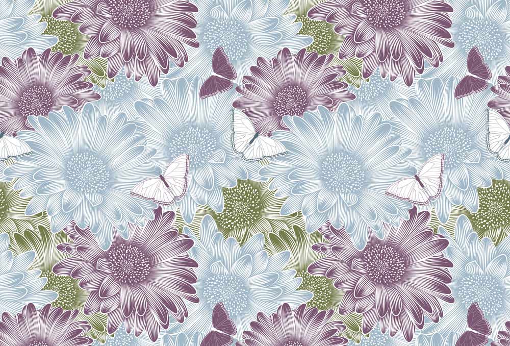 Carta da parati botanica floreale con farfalle