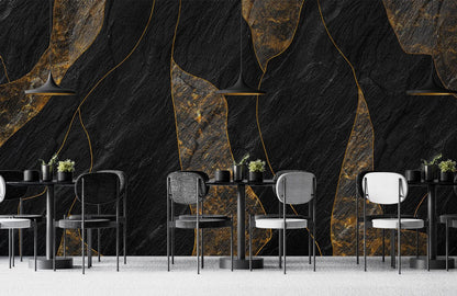 Luxury Gold Vein Marble Wall Mural in dining area