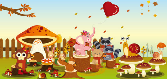 Animals With Party Mural Wallpaper Home Decor